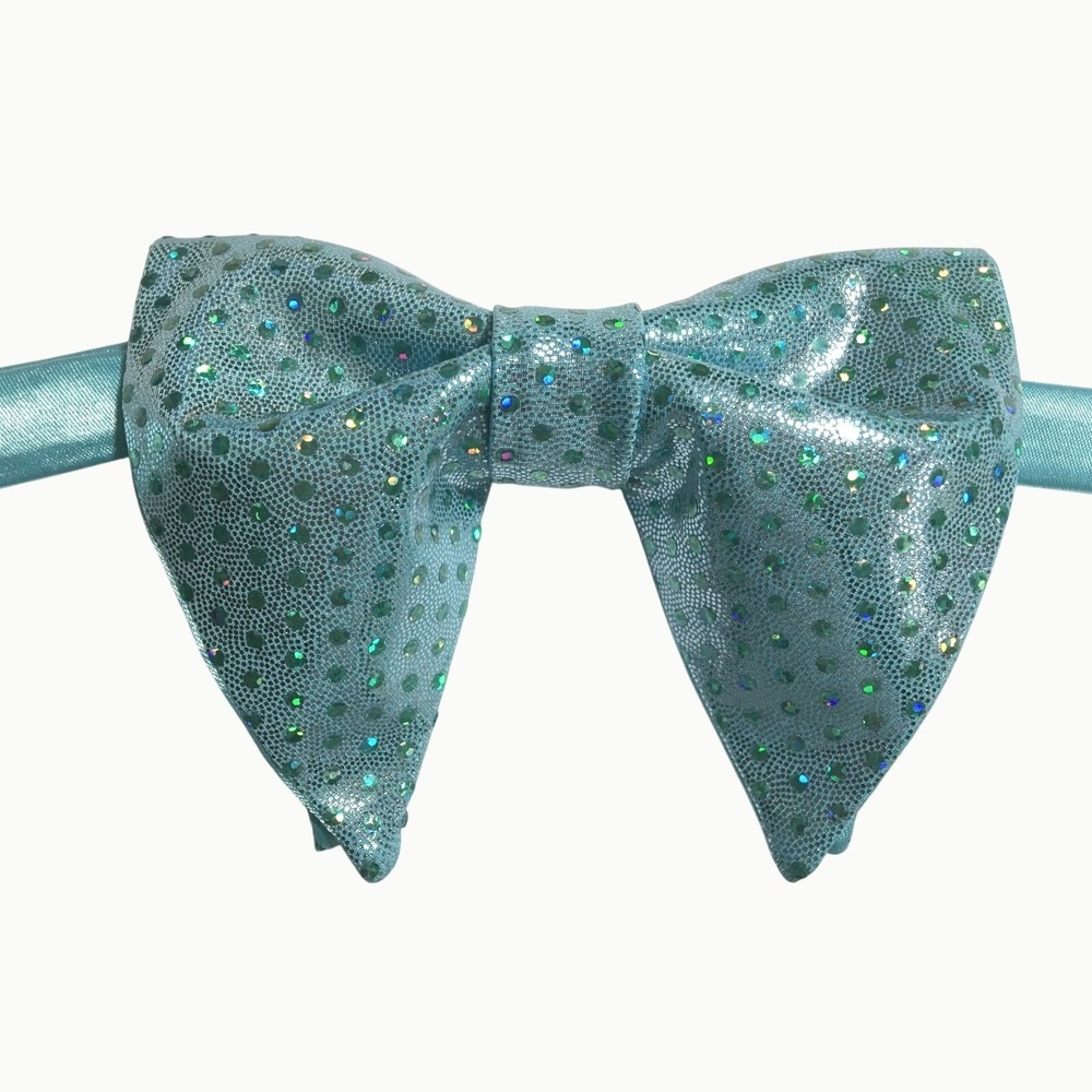 Aqua Blue Holographic Sequin Bow Tie Adjustable Metallic Iridescent Formal Tie